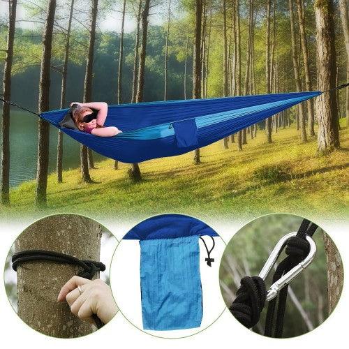 Portable Outdoor Nylon Hammock 440 LBS Max Capacity with Sewn-On Storage Bag Pouch (Blue) - Toytexx Portable Outdoor Nylon Hammock 440 LBS Max Capacity with Sewn-On Storage Bag Pouch (Blue) - Toytexx